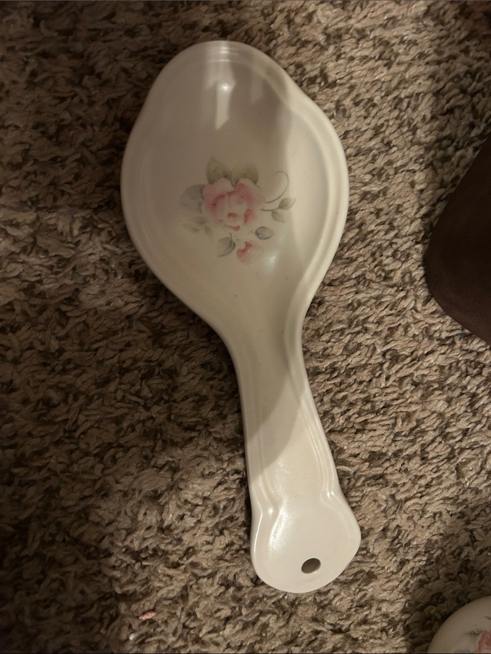 Pfaltzgraff White Ceramic Spoon Rest with Pink Rose